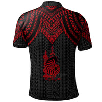 New Caledonia Custom Polo Shirt Polynesian Armor Style Red - Polynesian Pride