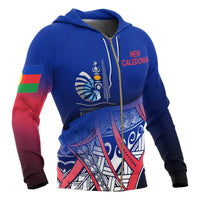 New Caledonia Coat of Arms Zip up Hoodie Polynesian Pattern - Polynesian Pride