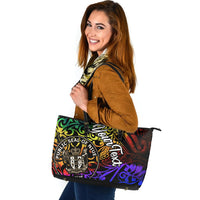 Niue Custom Personalised Leather Tote Bag - Rainbow Polynesian Pattern - Polynesian Pride