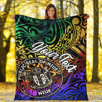 Niue Custom Personalised Premium Blanket - Rainbow Polynesian Pattern - Polynesian Pride