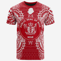 Niue All T Shirt Niue Seal Map Polynesian Tattoo Red White Unisex Red - Polynesian Pride