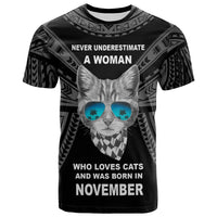 Polynesian T Shirt A Woman Who Loves Cats And Was Born In November Unisex Black - Polynesian Pride