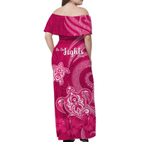 Breast Cancer Awareness Off Shoulder Long Dress Hibiscus Polynesian No One Fights Alone LT13 - Polynesian Pride
