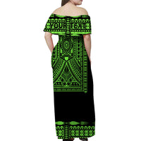 (Custom Personalised) Polynesian Off Shoulder Long Dress Dashiki With Polynesian Tattoo Royal Green Version LT14 - Polynesian Pride