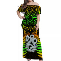 Aotearoa Fern Off Shoulder Long Dress New Zealand Hei Tiki Special Style LT13 Women Green - Polynesian Pride