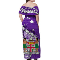 (Custom Personalised) Fiji Off Shoulder Long Dress Fijian Drua Mix Tagimaucia Flower Purple Style LT14 - Polynesian Pride