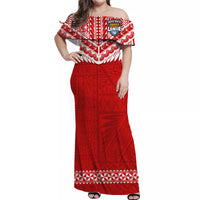 (Custom Text And Number) Tonga Rugby Matching Dress and Hawaiian Shirt Mate Maa Tonga Pacific Ngatu White LT14 - Polynesian Pride