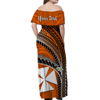 (Custom Personalised) Wallis And Futuna Off Shoulder Long Dress Plumeria Flowers With Orange Polynesian Pattern LT14 - Polynesian Pride