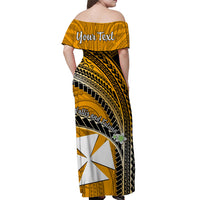 (Custom Personalised) Wallis And Futuna Off Shoulder Long Dress Plumeria Flowers With Gold Polynesian Pattern LT14 - Polynesian Pride
