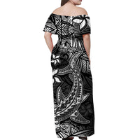 Polynesian Off Shoulder Long Dress Black Hawaiian Tribal Hammerhead Shark LT14 - Polynesian Pride