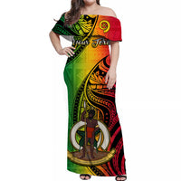(Custom Personalised) Vanuatu Off Shoulder Long Dress Luganville Polynesian Reggae Coat Of Arms LT14 Women Reggae - Polynesian Pride