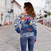 (Custom Personalised) Samoa Off Shoulder Sweater Samoan Plumeria Flowers Mix Polynesian Pattern LT14 - Polynesian Pride