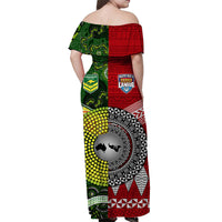 Mate Ma'a Tonga Ngatu And Australia Kangaroos Aboriginal Off Shoulder Long Dress Rugby Together LT8 - Polynesian Pride