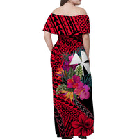 Wallis and Futuna Off Shoulder Long Dress Hibiscus Red No.1 Color LT6 - Polynesian Pride