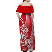 Hawaiian Shark Polynesian Off Shoulder Long Dress Vibe Red Style LT6 - Polynesian Pride