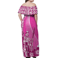 Hawaiian King Kamehameha Off Shoulder Long Dress Vibe Pink Style LT6 - Polynesian Pride
