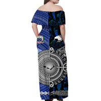 Samoa And New Zealand Off Shoulder Long Dress Together - Blue LT8 - Polynesian Pride