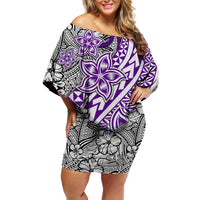 Traditional Polynesian Tribal Tattoo Retro Women Off shoulder Short Dress Purple LT9 Women Purple - Polynesian Pride