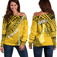 Cook Islands Tribal Personalised Off Shoulder Sweater Island Map - Aitutaki Island LT7 - Polynesian Pride