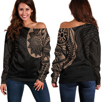 Polynesian Full Sleeve Tattoo Off Shoulder Sweater Blush Color LT7 - Polynesian Pride