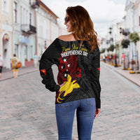 Personalised Papua New Guinea 49th Independence Off Shoulder Sweater Tribal Turtle LT7 - Polynesian Pride