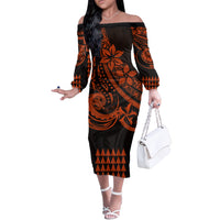 Kakau Hawaiian Polynesian Couples Matching Outfits Long Sleeve Dress And Long Sleeve Button Shirt Orange LT6 - Polynesian Pride