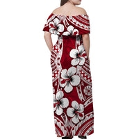 Hibiscus Off Shoulder Long Dress Fiji Patterns Red LT6 - Polynesian Pride