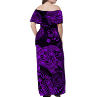 Hawaii Turtle Polynesian Off Shoulder Long Dress Plumeria Flower Unique Style - Purple LT8 - Polynesian Pride