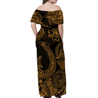 Hawaii Fish Hook Polynesian Off Shoulder Long Dress Unique Style - Gold LT8 - Polynesian Pride