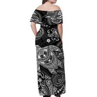 Hawaii Turtle Polynesian Off Shoulder Long Dress Plumeria Flower Unique Style - Black LT8 - Polynesian Pride