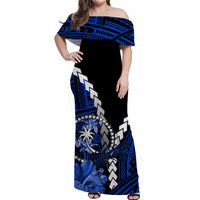 Chuuk Off Shoulder Long Dress Polynesian Style LT6 Polyester/spandex Blue - Polynesian Pride