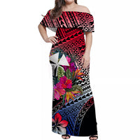 Wallis and Futuna Off Shoulder Long Dress Hibiscus LT6 Women Blue - Polynesian Pride