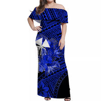 Wallis and Futuna Off Shoulder Long Dress Hibiscus Blue No.2 Color LT6 Women Blue - Polynesian Pride