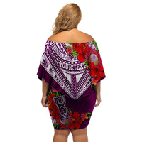 (Custom Personalised) Guam Chamorro Off Shoulder Short Dress Guaman Latte Stone Tropical Flowers Purple Version LT14 - Polynesian Pride