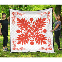Hawaiian Quilt Maui Plant And Hibiscus Premium Quilt - Orange White - AH Orange - Polynesian Pride