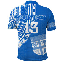 Custom Fiji Rugby Sevens Polo Shirt Fijian 7s Tapa Polynesian Version Blue Custom Text and Number LT13 - Polynesian Pride