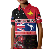 Papua New Guinea and Australia Polo Shirt KID Aboriginal PNG and AUS LT13 Unisex Black - Polynesian Pride