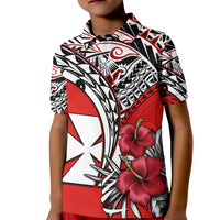 Wallis et Futuna Polo Shirt KID Polynesian Pattern and Hibiscus Flowers Version Red LT13 Unisex Red - Polynesian Pride
