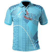 Fiji Polo Shirt Viti Flowers With Seal Flag Color Unisex Blue - Polynesian Pride