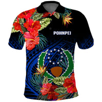 Pohnpei State Polo Shirt FSM Hibiscus Flowers Mix Polynesian LT14 Blue - Polynesian Pride