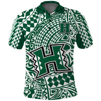 (Custom Text and Number) Hawaii Football Polo Shirt Rainbow Warriors Tribal Kakau LT14 Green - Polynesian Pride