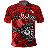 The Shaka Hawaii Polo Shirt Tropical Flowers Red Version LT13 Red - Polynesian Pride