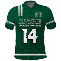 (Custom Text and Number) Hawaii Football Polo Shirt Kakau Rainbow Warriors Helmet Go Bows LT14 - Polynesian Pride