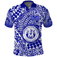 (Custom Text and Number) Hawaii Polo Shirt Moanalua High School Tribal Kakau LT14 Blue - Polynesian Pride