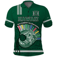 Hawaii Football Polo Shirt Kakau Rainbow Warriors Helmet Go Bows LT14 Green - Polynesian Pride