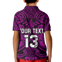 (Custom Text and Number) New Zealand Silver Fern Rugby Polo Shirt KID All Black Purple NZ Maori Pattern LT13 - Polynesian Pride