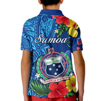 Samoa Polo Shirt KID Coat Of Arms Mix Tropical Flowers LT14 - Polynesian Pride