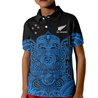 New Zealand Tiki Rugby Polo Shirt KID NZ Maori Koru Pattern Ver.05 LT14 Kid Blue - Polynesian Pride