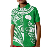 (Custom Text and Number) Rarotonga Cook Islands Polo Shirt Turtle and Map Style Green LT13 - Polynesian Pride