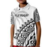 Fiji Rugby Polo Shirt KID Fijian Cibi Dance Tapa Pattern White LT14 Kid White - Polynesian Pride